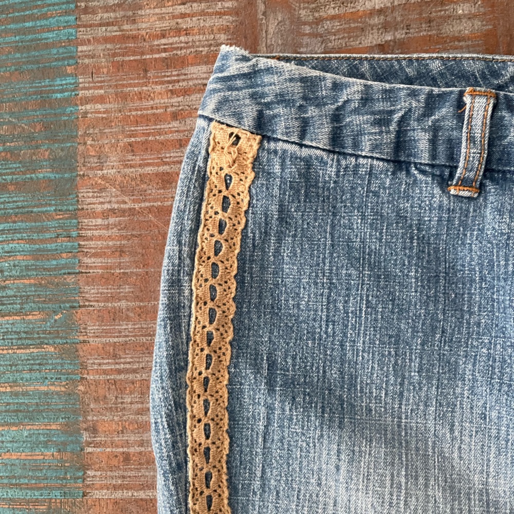 INC International Concepts Blue Jeans with Brown Lace Detail - Picture 3 of 8